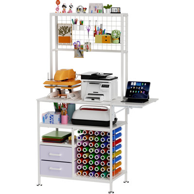 Extra Large Heat Press Table, Heavy Duty White Metal Crafting Workbench with Storage Shelves, Rolling Cart Stand Station for Sublimation Transfer, Vinyl Accessories & Craft Machines