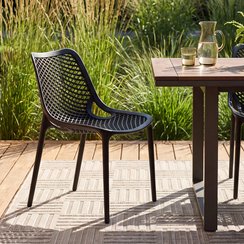 Farrah Outdoor Stacking Dining Side Chair, Black