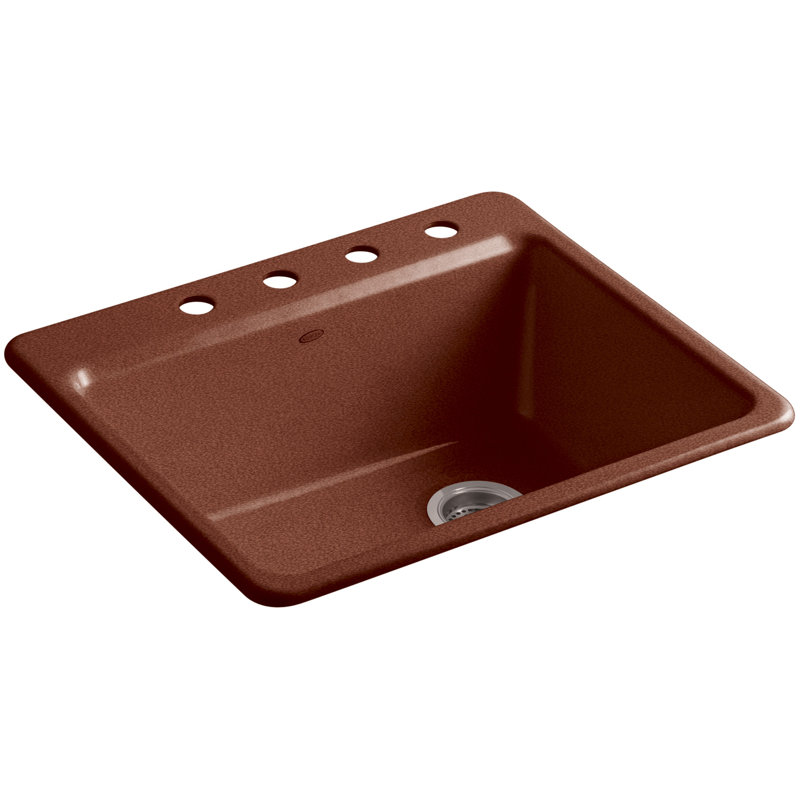 Riverby 25" L x 22" W x 9-5 8" Bar Kitchen Sink with Basin Rack, Biscuit, 4 holes