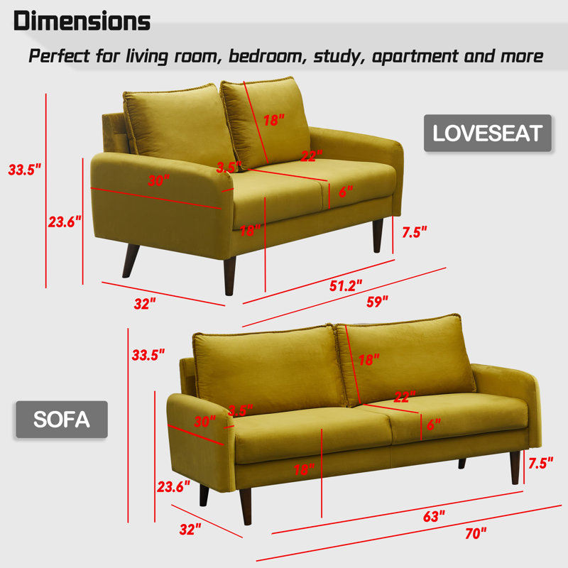 Glengormley Upholstered 70'' Sofa, Yellow 100% Polyester