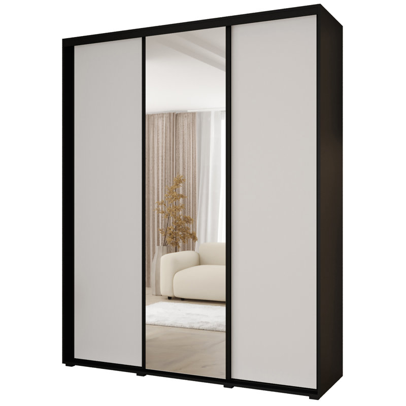 3 Door Manufactured Wood Wardrobe, White/Black, 235.2cm H x 200cm W x 45cm D