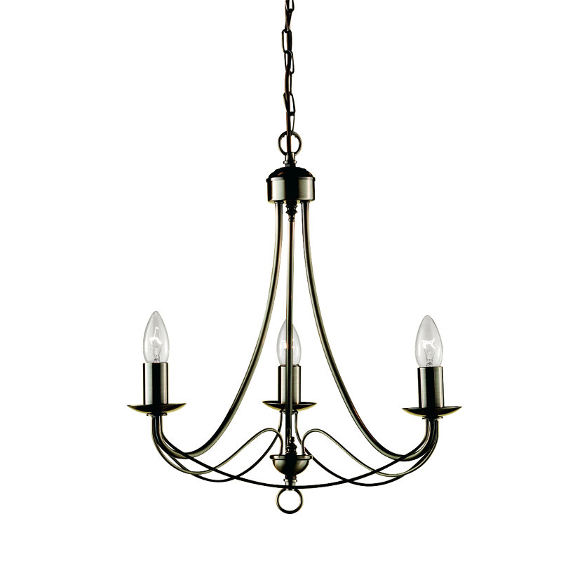 Lustre 3 lumières de style bougie Arness, Laiton antique