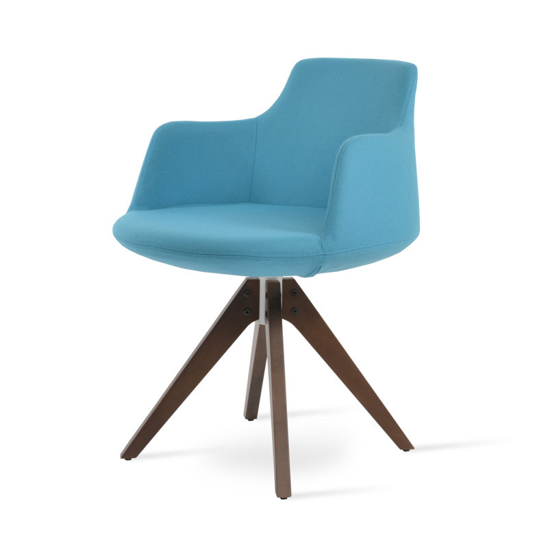 Chaise en bois pyramidal dervish, Bleu ciel, Noyer