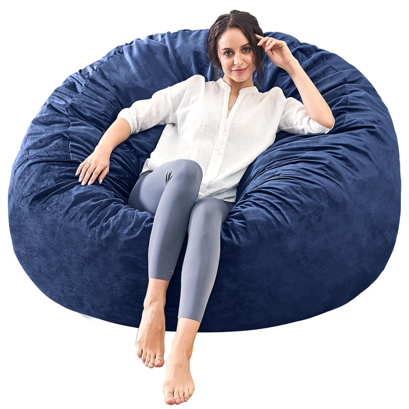 Memory Foam Filled Bean Bag Chair with Soft Removeable Cover, 45" H x 45" W x 26" D, Navy Velvet
