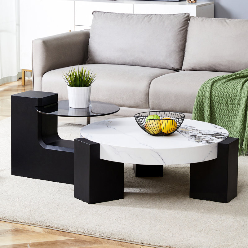 Ensemble de 2 tables basses avec pieds robustes et plateau en verre