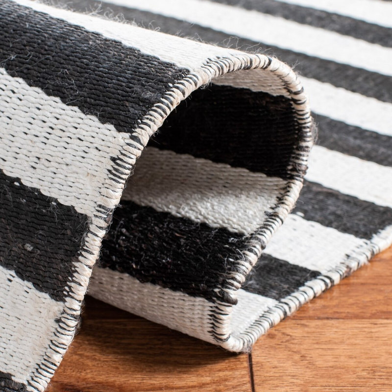Cameron Striped Area Rug in Black/Ivory, Rectangle 4' x 6'