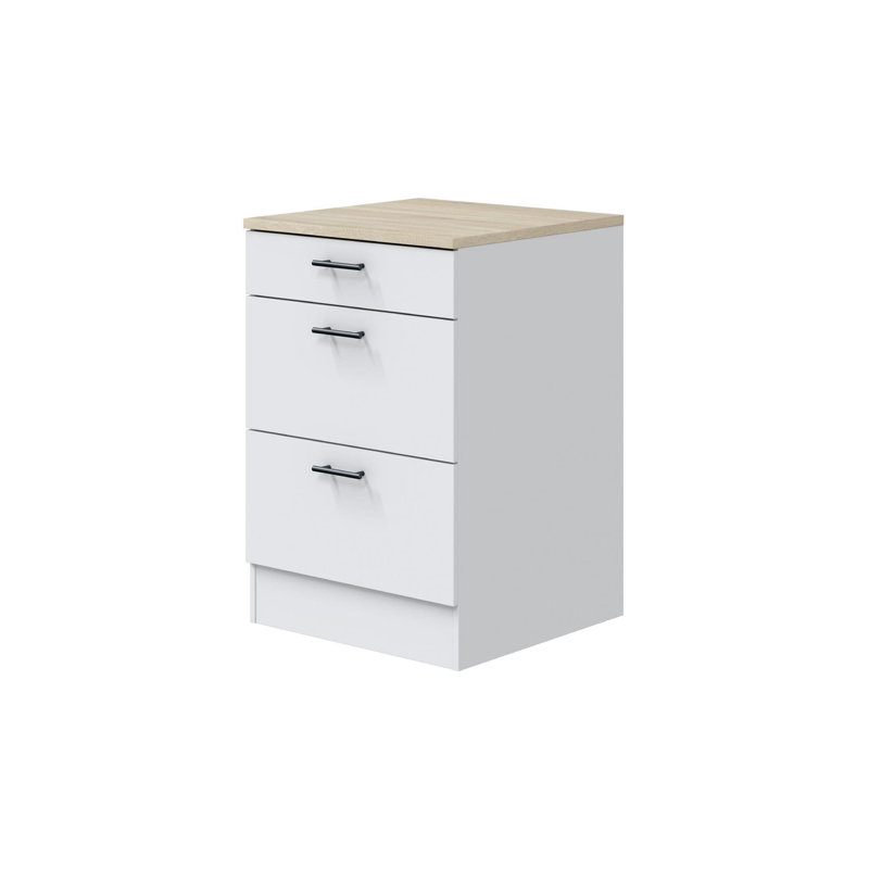 Magno Modular 600mm 3 Drawer Kitchen Cabinet Base Unit White Gloss