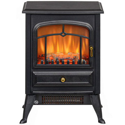 Foyer électrique 21 po, poêle autoportant avec flammes et bûches à DEL réalistes et protection contre la surchauffe, 750 W / 1500 W, noir