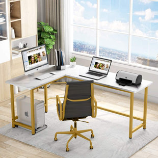 Azharia L-Shaped Metal Base Computer Desk