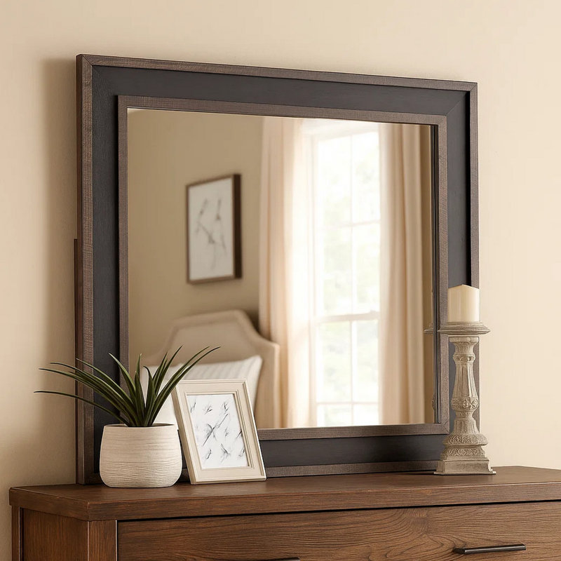 Miroir de commode, cadre en bois brun rustique et gris anthracite, 36 po