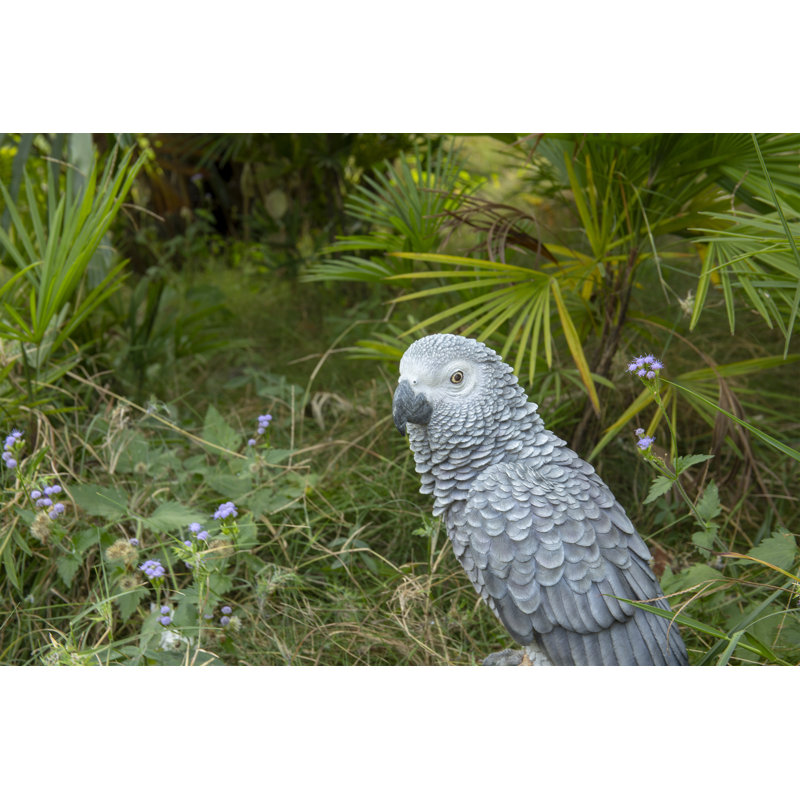 Grey Gabon Parrot on Stump Resin Indoor/Outdoor Statue