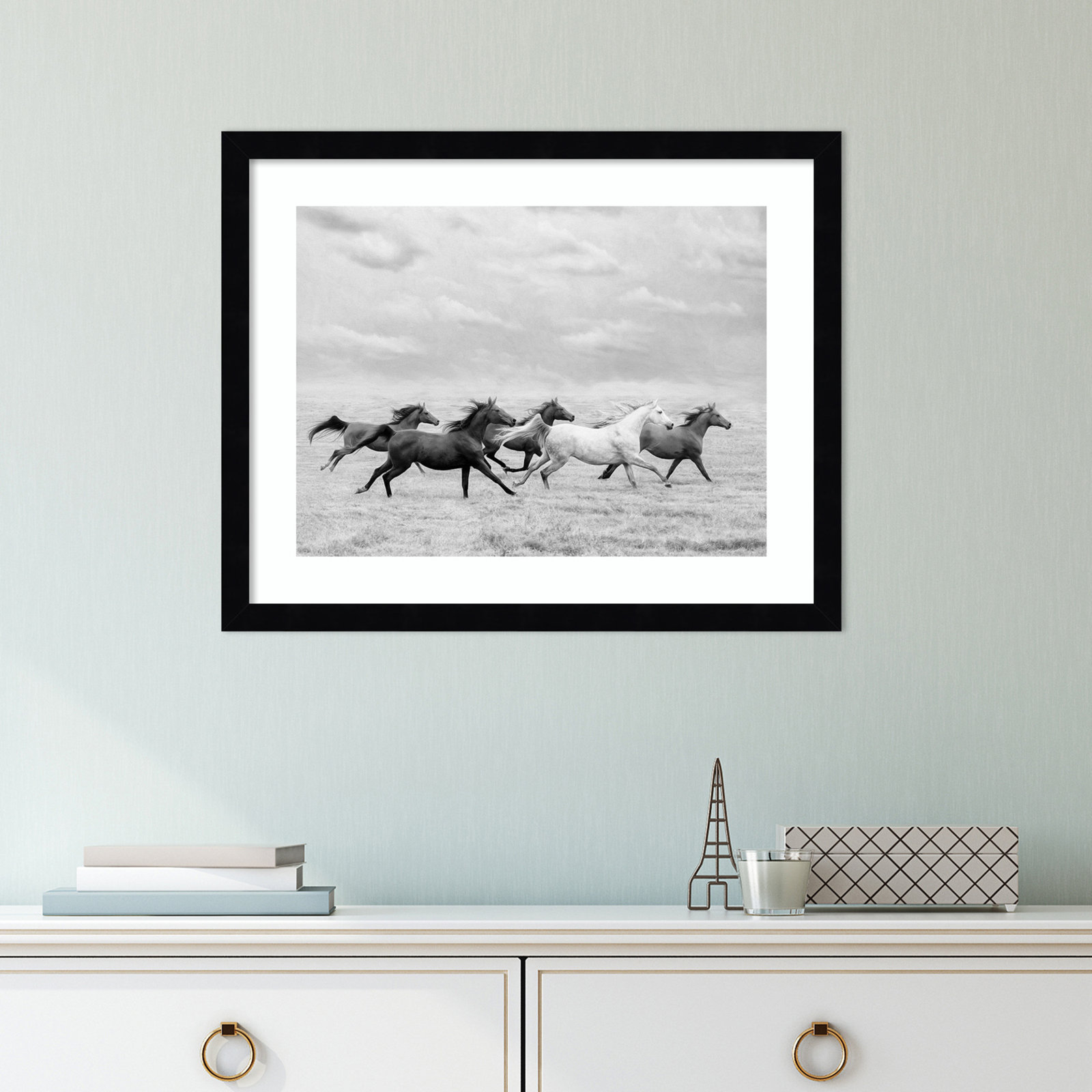 Horse Run I by PHBurchett, Black, 15" H x 18" W
