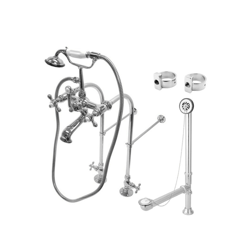 Kingston Brass Vintage Two-Handle 2-Hole Freestanding Clawfoot Tub Faucet Package with Supply Line, Hand Shower and Tub Drain