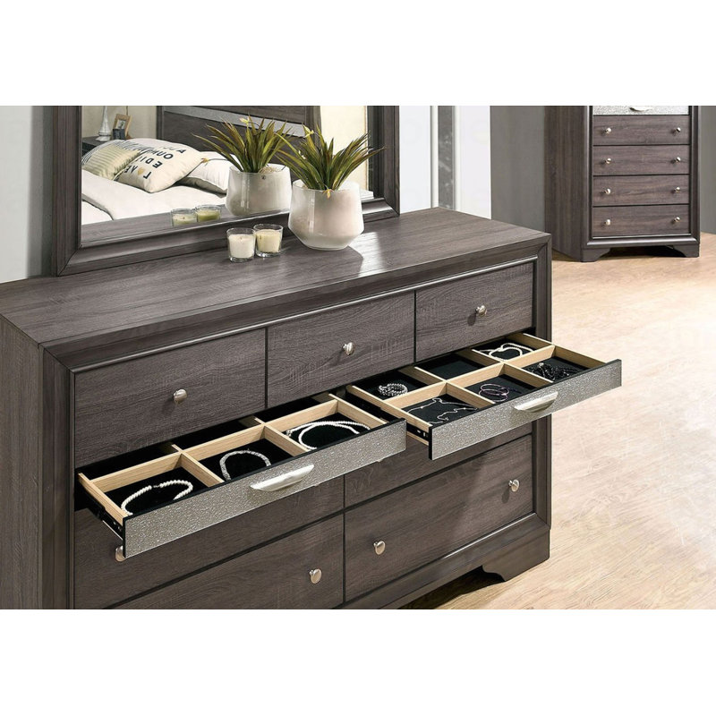 Ensemble de miroir de couleur grise avec commode à bijoux cachée en queue d'aronde anglaise, Gris