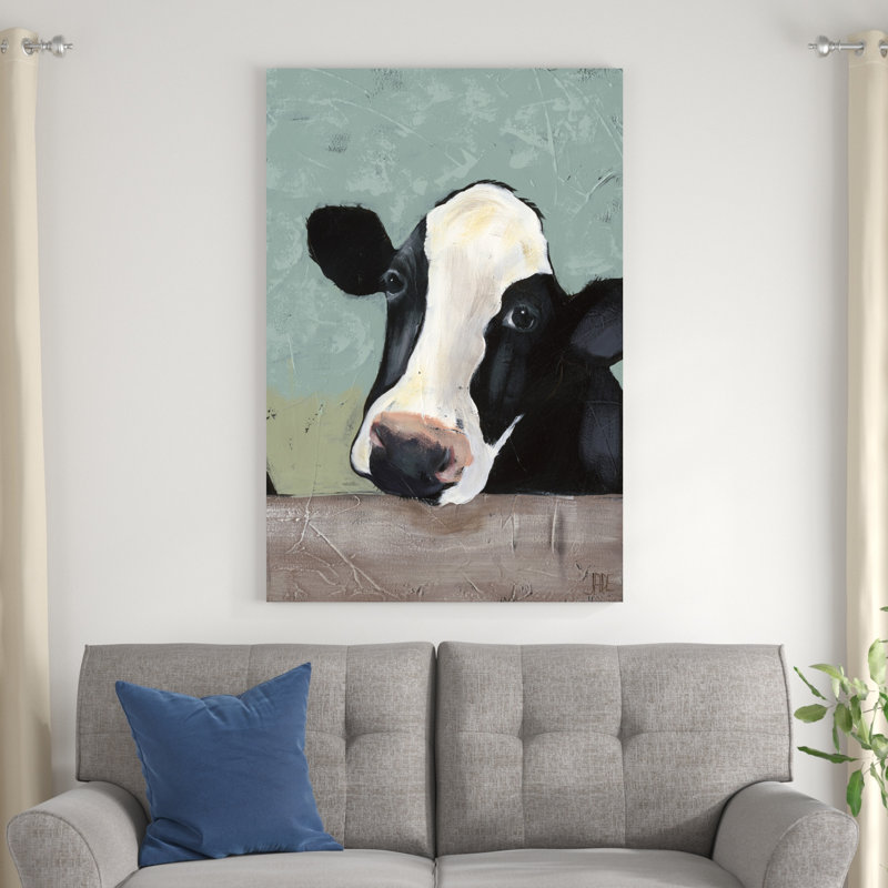 «Holstein Cow III», peinture sur toile, H 48 po x l 32 po, Cadre noir