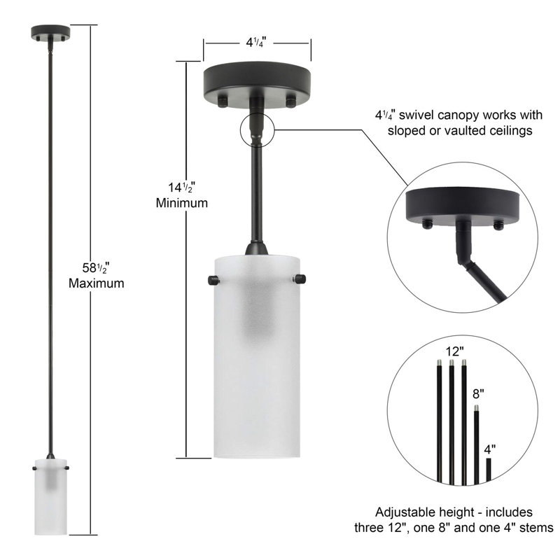 Angelina 1 - Light Single Pendant, Black, Frosted, Small Shade