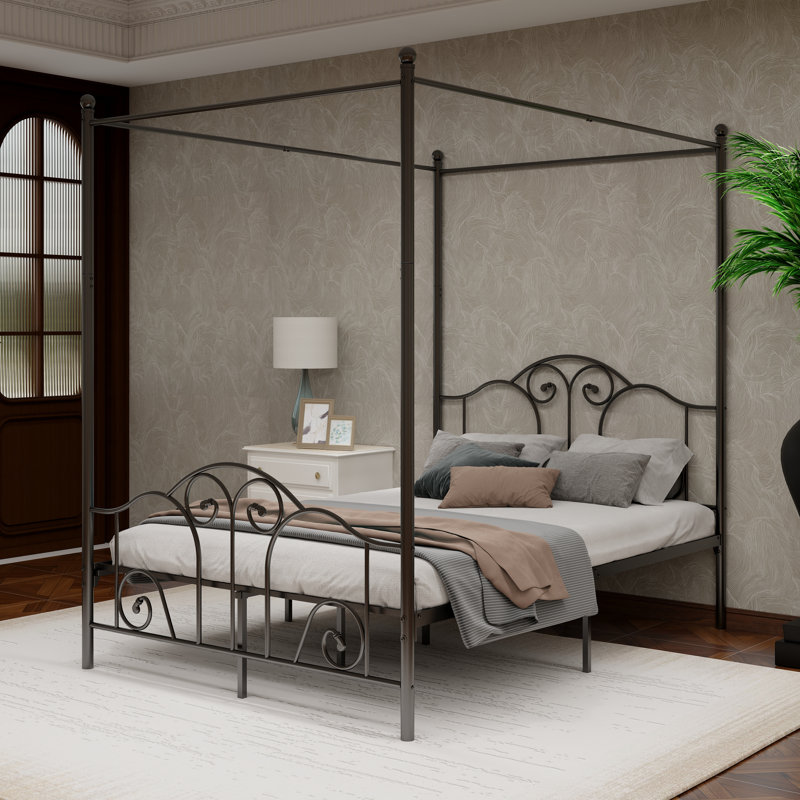 Canopy Metal Bed Frame, Black, Full