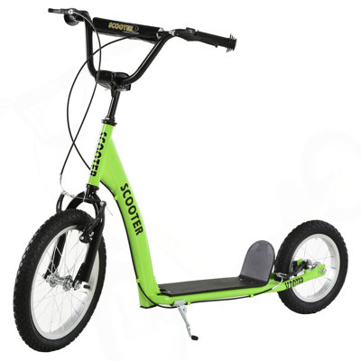 Aosom Youth Scooter Kick Scooter pour 5 ans et plus avec guidon réglable 16 po à l'avant et 12 po à roues arrière à double freins gonflables, vert