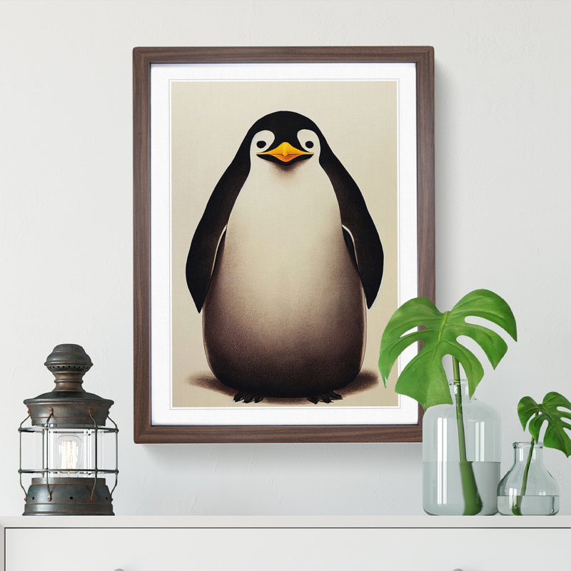 Sitting Penguin - Framed Print, 34cm H x 25cm W x 2cm D, Walnut