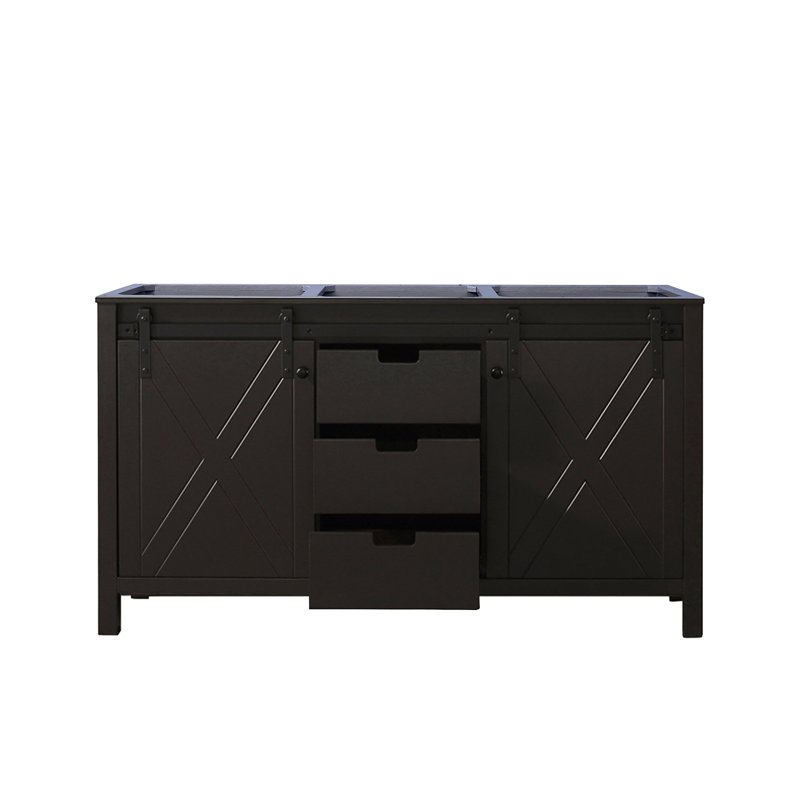 Meuble-lavabo double l 60 po x P 22 po Finition brune autoportante à fermeture en douceur, Black