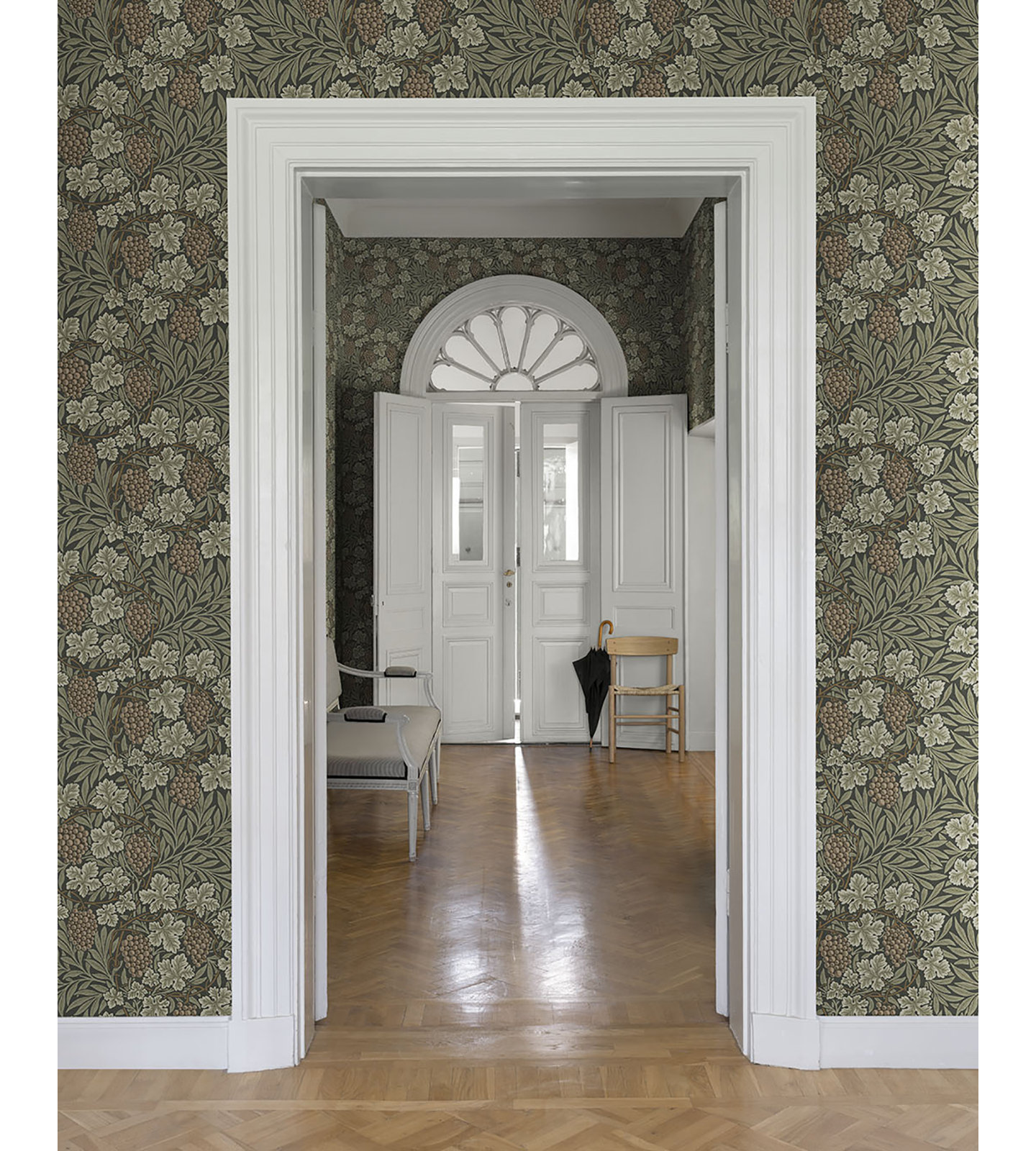 Vine Floral Wallpaper, Dark Green