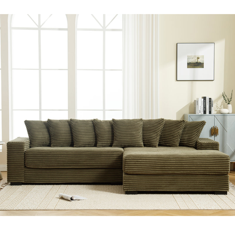 Pettisville 2 - Piece Upholstery Sofa, Green Corduroy, Right Hand Facing