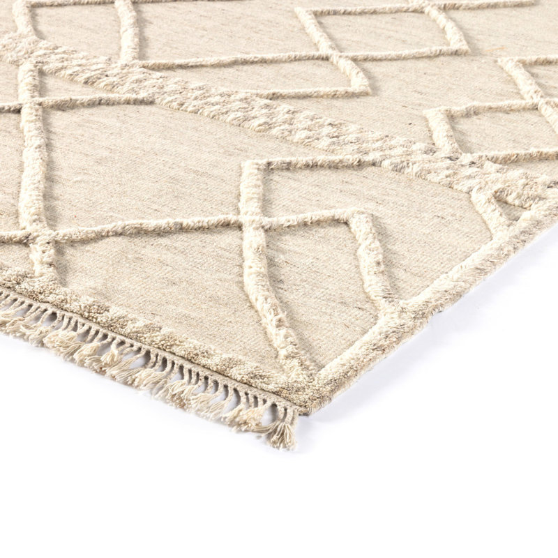 Lovato Wool Geometric Area Rug in Beige, Rectangle 12' x 15'