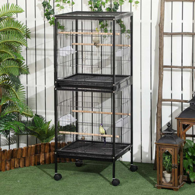 Grande cage à oiseaux PawHut avec une largeur de 1,7 pi pour envergure, volière d'oiseaux d'intérieur avec conception à portes multiples, convient pour un canari, pinson, conure, 55 po, noir