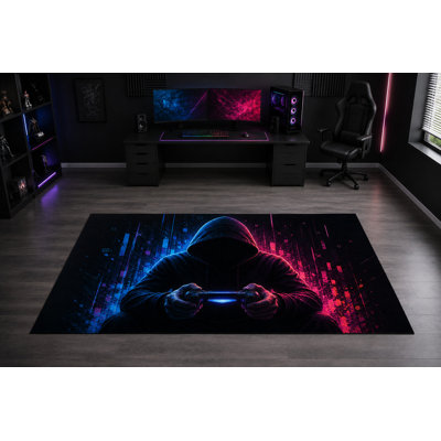 Tapis de sol « Ultra Fin » 152 x 213 cm à capuchon, motif néon, idéal pour chambre d'enfant, chambre à coucher, salon et bureau à domicile. Moquette douce à poils courts avec envers antidérapant en silicone.