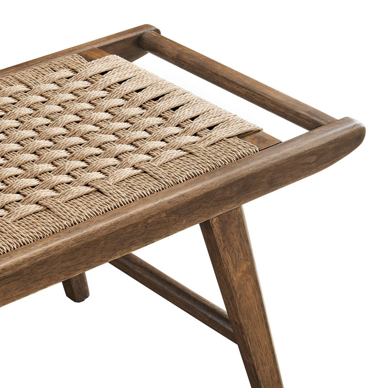 Saoirse 47" Woven Rope Wood Bench, Walnut, Natural