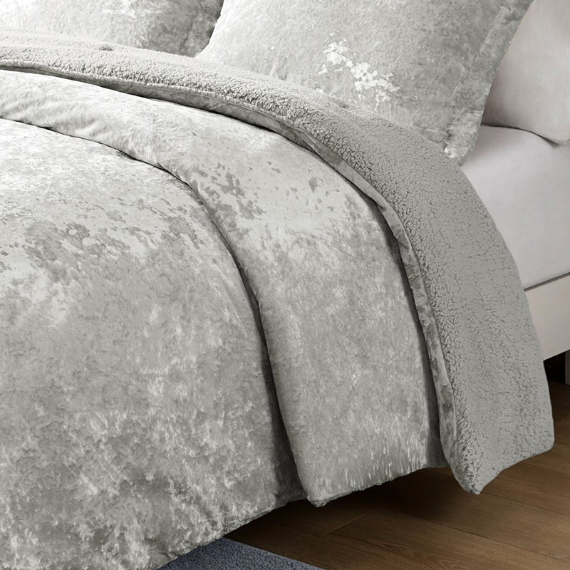 Full/Queen Grey Comforter With Crushed Velvet And For Bed Soft