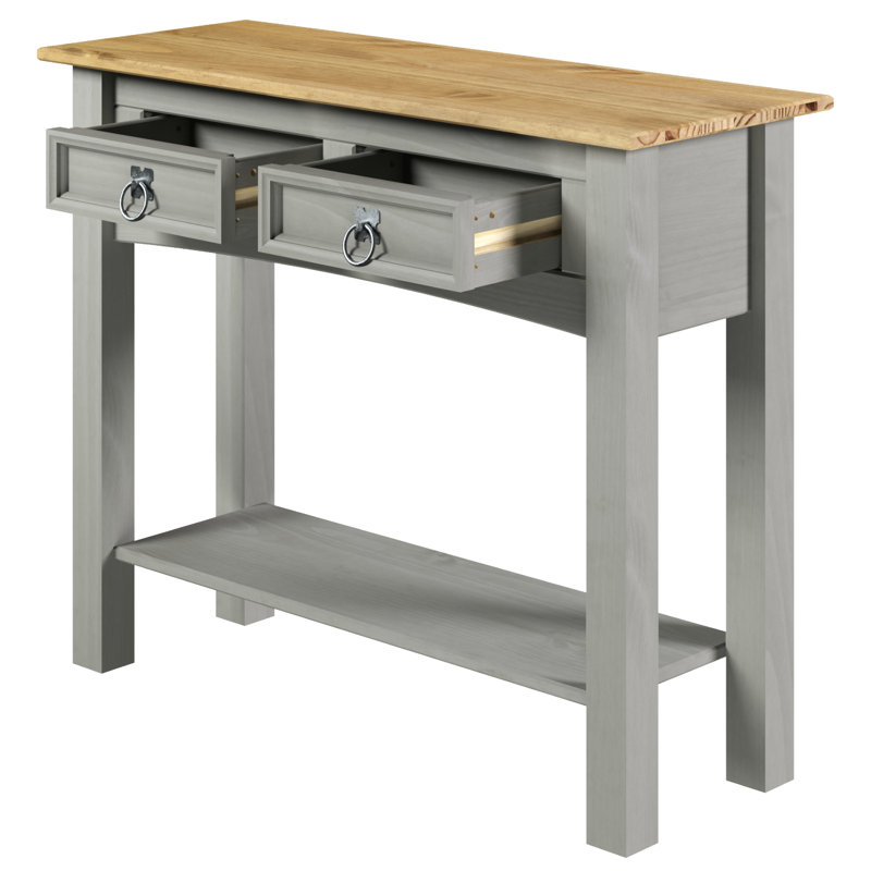 Console en bois massif Dinnington, gris, Brun