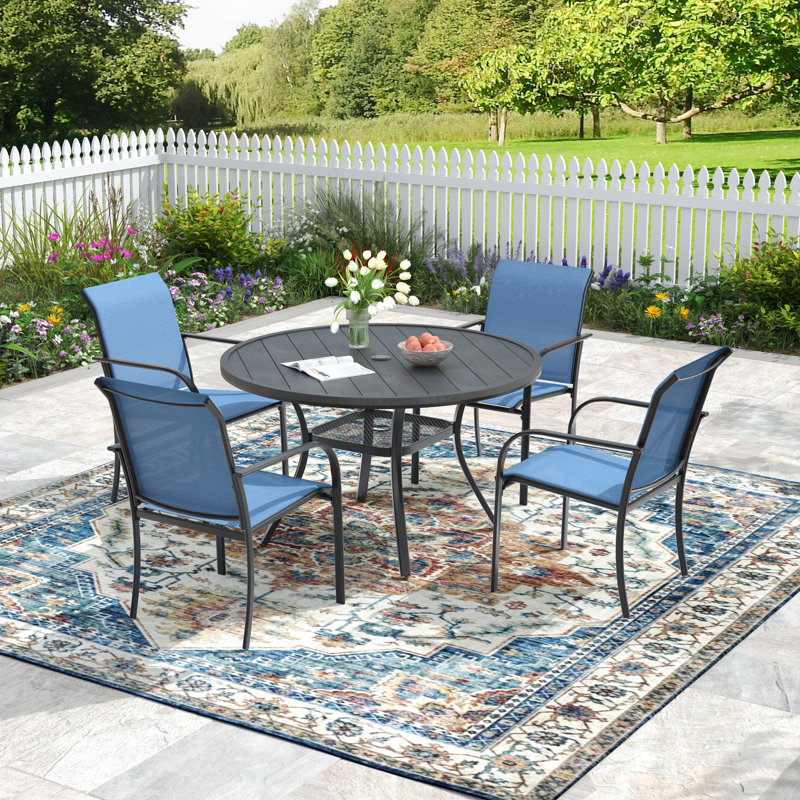 4-Person Outdoor Patio Dining Set, Black/Blue