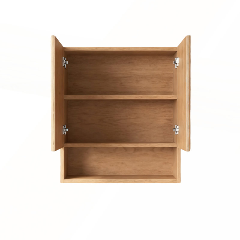 Armoire murale rayée avec portes, tablette et rangement ouvert, Bois naturel