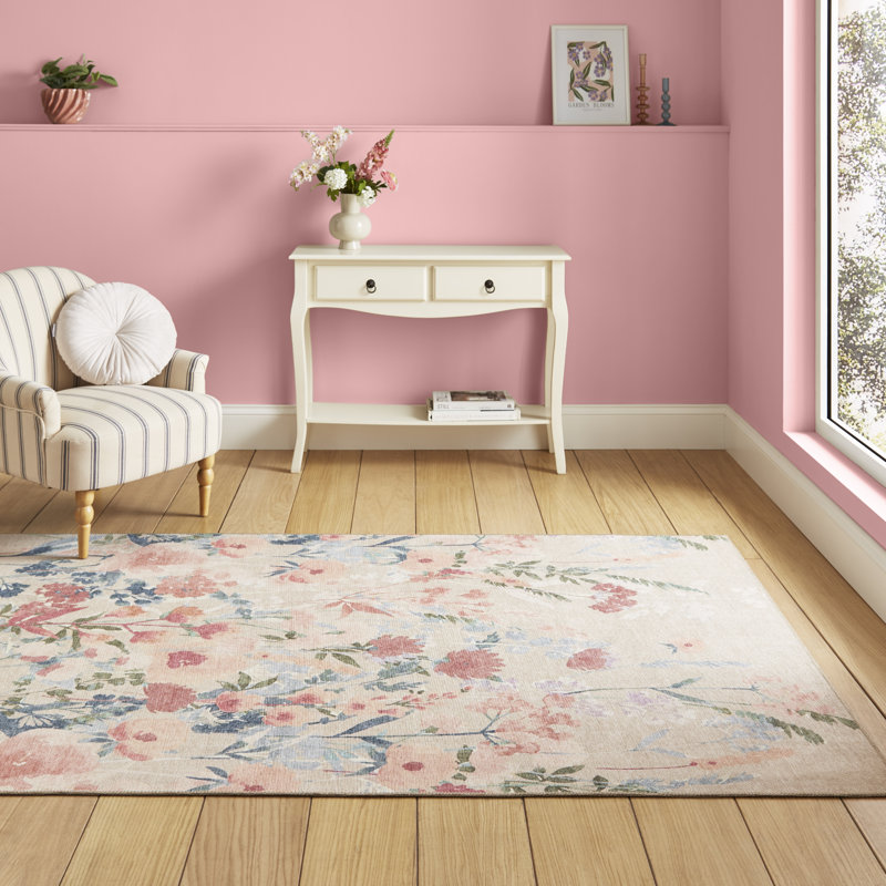 Floral Digitally Printed 122cm X 170cm Area Rug, Rectangle 76 x 150 cm, Natural
