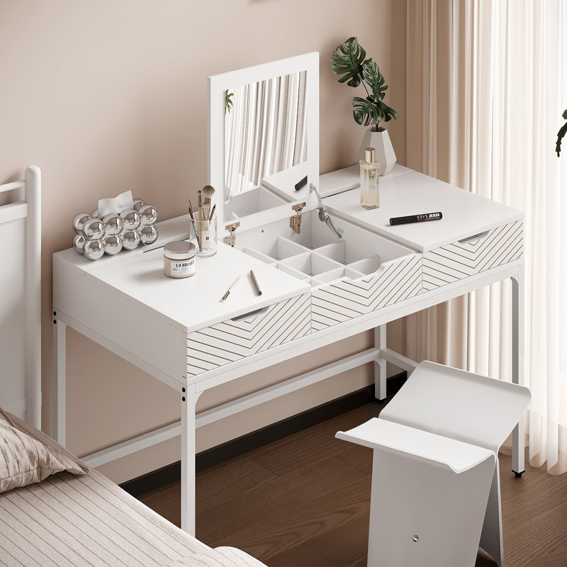 Multi-functional Dressing & Office Table With Hidden Flip Mirror, Spacious Storage, And Compact Design , White