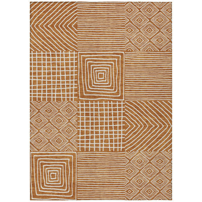 8' X 10' Copper And Ivory Geometric Washable Indoor Outdoor Area Rug