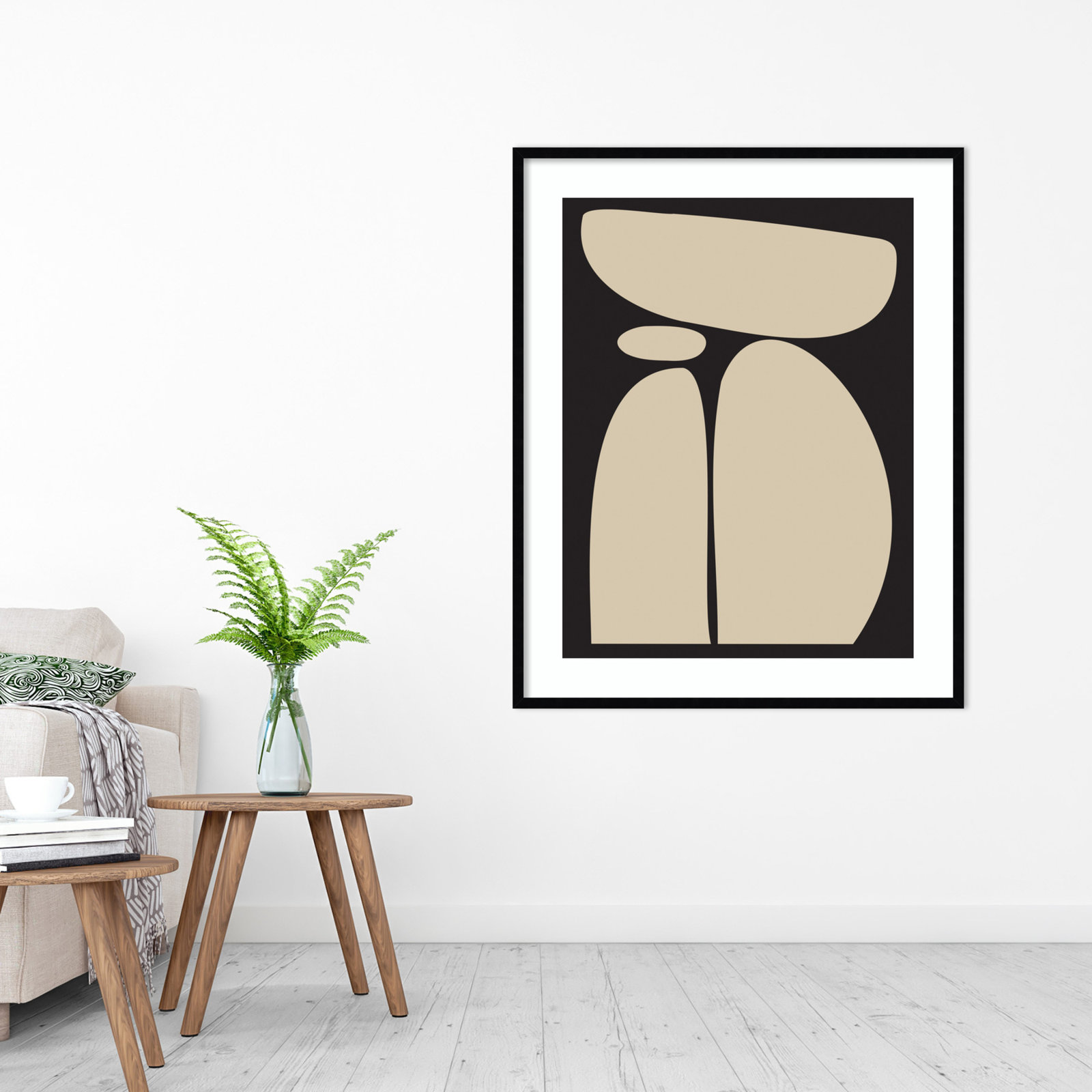 Balancing Zen Rocks Black And Tan by The Creative Bunch Studio, Black Framed, 41" H x 33" W