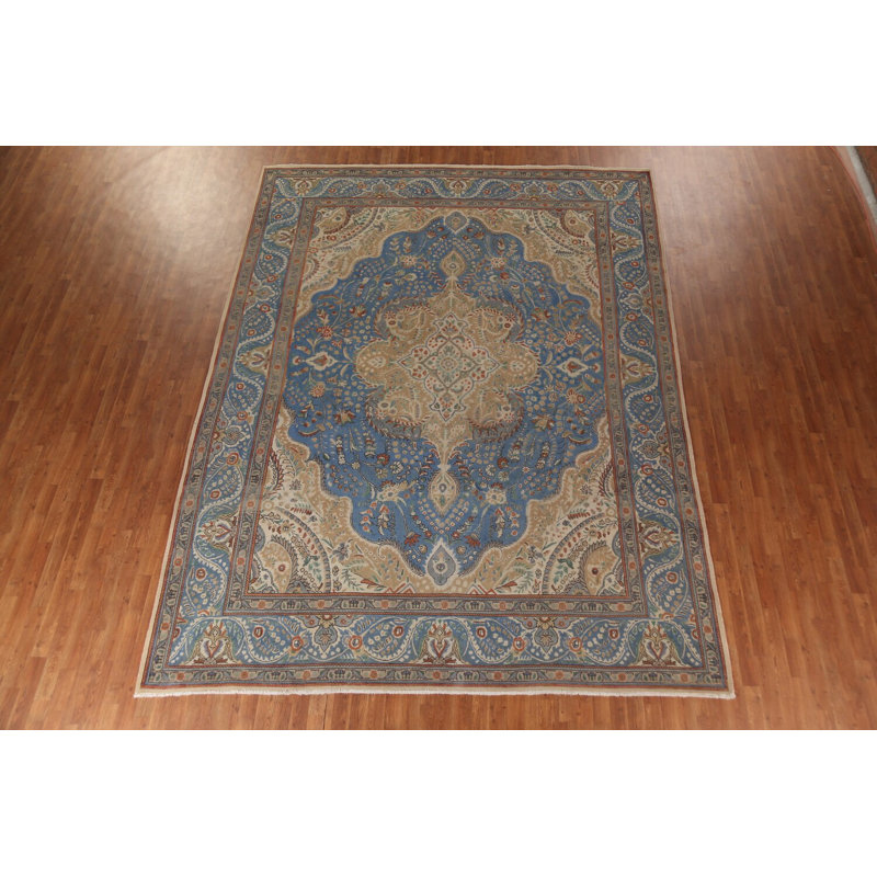 Tapis bleu floral traditionnel 10 x 13