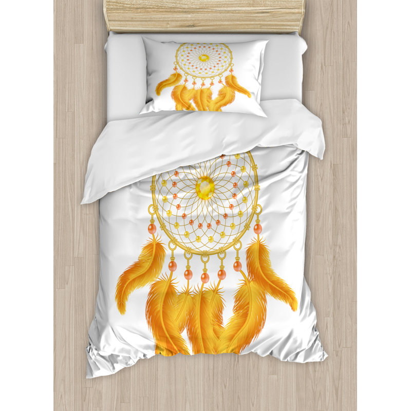Twin Marigold White Aztec Dreamcatcher Duvet Cover Set