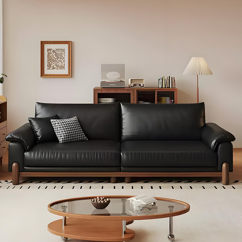 Canapé en cuir véritable, H 39,37 po x l 110,24 po x P 39,37 po, Noir