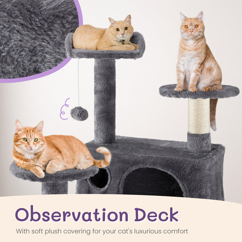 Dark Grey Multi-Level Cat Tree Condo with Sisal Scratching Posts