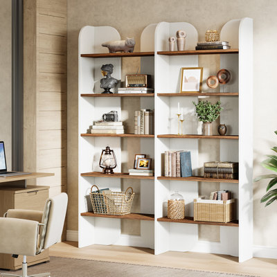 Bibliothèque à 5 niveaux Farmhouse, bibliothèque double de 70,87 pouces de hauteur avec tablettes ouvertes