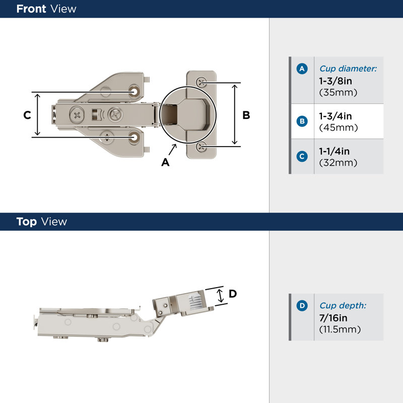 Nickel Full Overlay Self-Closing Euro Concealed Cabinet Hinge