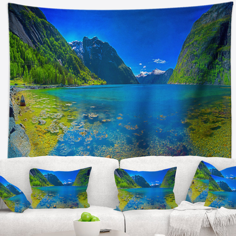 Vue panoramique en polyester du tapisserie fjord norvégien avec accessoires suspendus inclus, H 32 po x l 39 po