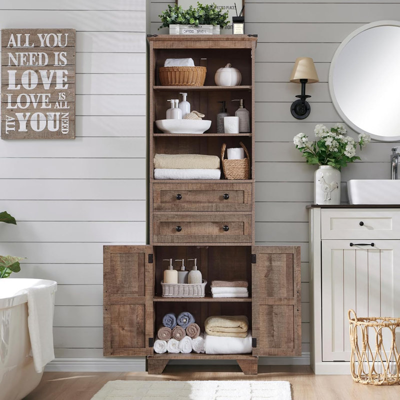72" Tall Bathroom Storage Cabinet, Rustic Brown