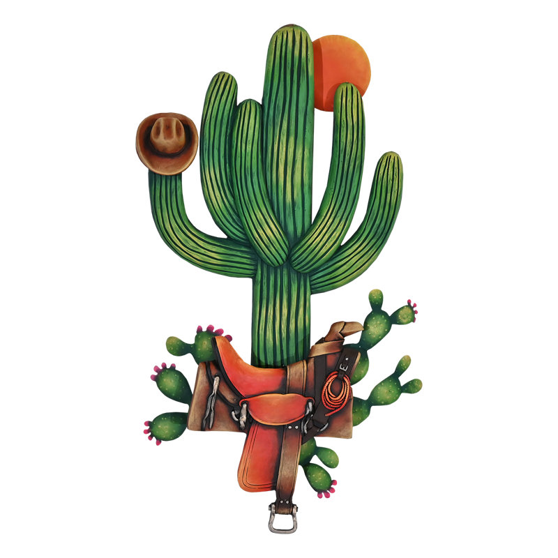 Très détaillée, selle, chapeau et cactus en acier et fibre de verre