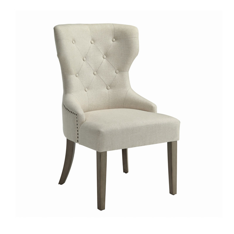 Crisha Upholstered Dining Side Chair, Beige Fabric, Rustic Brown