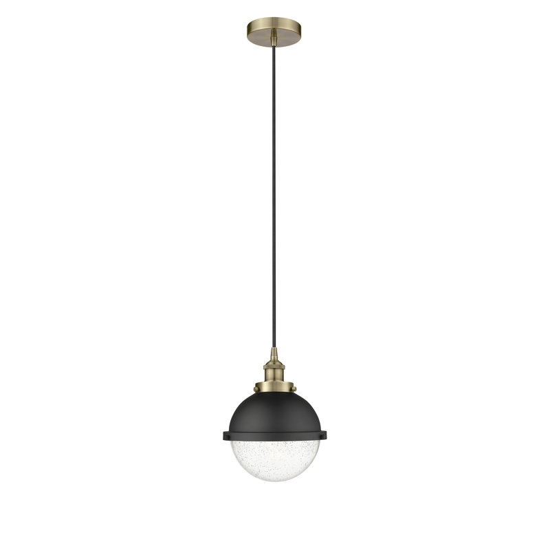 Luminaire suspendu simple à 1 lumière Laklyn, Bullé, H 12,5 po x l 9 po x P 9 po, Nickel satiné