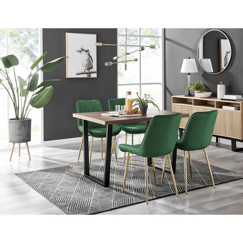 Ensemble de table de salle à manger de style industriel avec 4 chaises de salle à manger rembourrées en velours Edzard